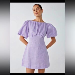 LOVER Australia linen poof sleeve mini dress